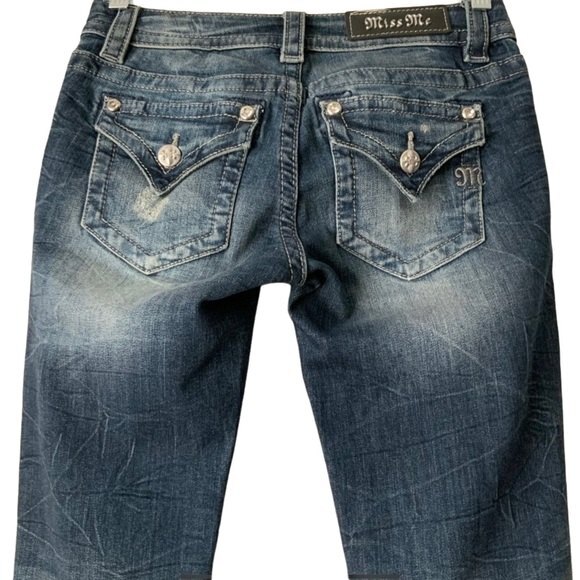 Miss Me Signature Distressed Flap Pocket Slim Boot Jeans Blue 25 - Picture 1 of 11